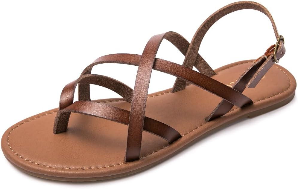 Women's Strappy Gladiator Flat Sandals - Adjustable Slingback with Open Toe for Casual Summer Wear - 6
