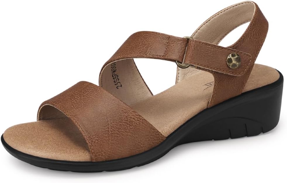 Women's Low Wedge Heel Sandals - Ankle Strap and Open Toe Platform Sole for Dressy Summer Evenings - 7