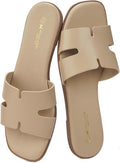 Women's Dressy Flat Slide Sandals - Slip On Band with Memory Foam Support for Beach and Summer Outings - Beige