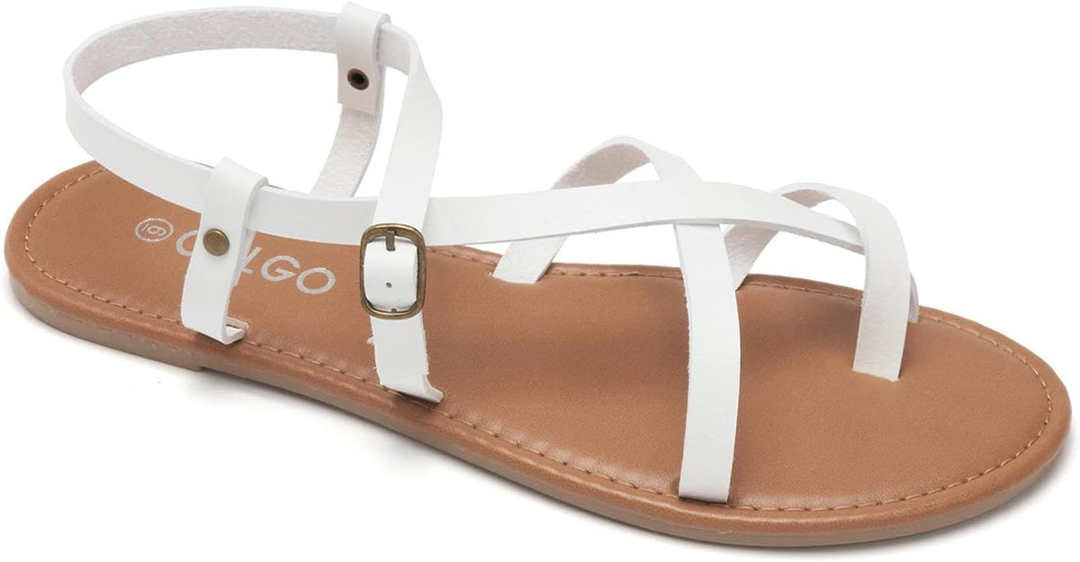 Women's Strappy Gladiator Flat Sandals - Adjustable Slingback with Open Toe for Casual Summer Wear - 6