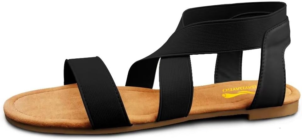 Women's Elastic Strap Flat Sandals - Stretch Ankle Band with Flat Sole for Everyday Summer Wear - 7