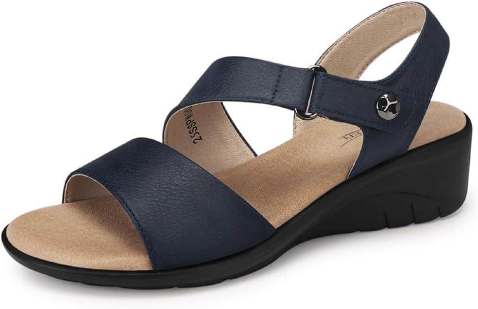 Women's Low Wedge Heel Sandals - Ankle Strap and Open Toe Platform Sole for Dressy Summer Evenings - 8