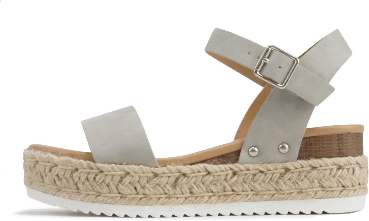 Women's Platform Espadrille Sandals - Open Toe with Ankle Strap and Jute Wrapped Sole for Summer - 10