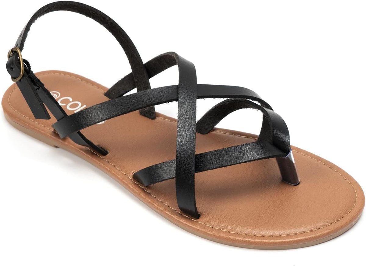 Women's Strappy Gladiator Flat Sandals - Adjustable Slingback with Open Toe for Casual Summer Wear - 6