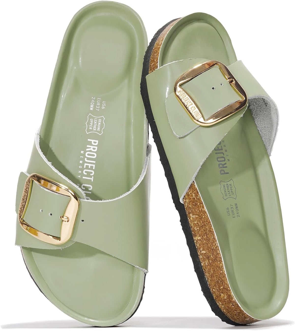 Women's Genuine Leather Slide Sandals - Memory Foam Insole and Buckle Strap for Everyday Summer Wear - 8