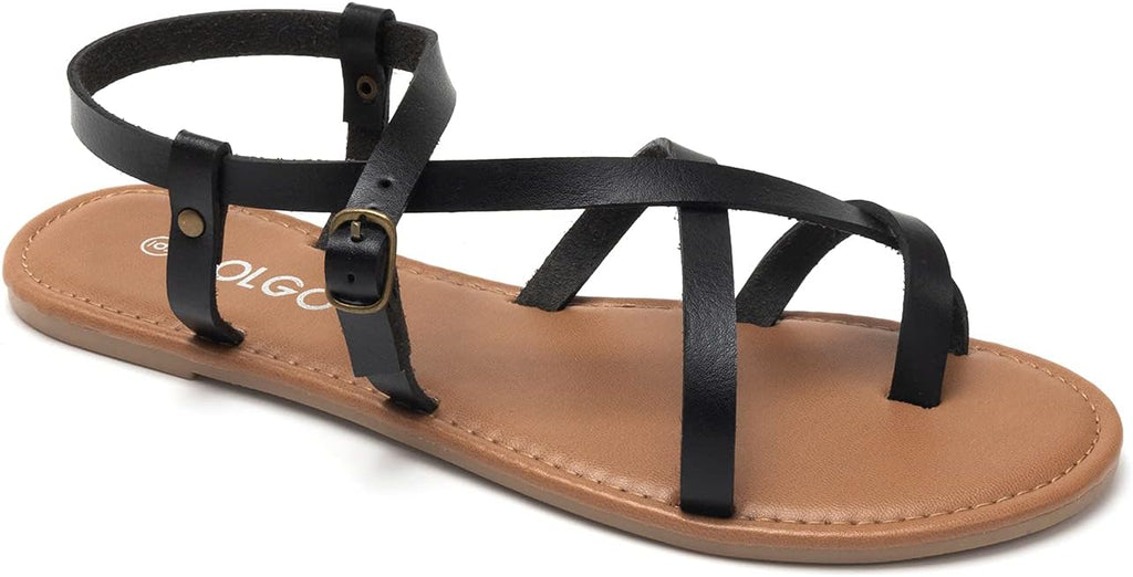 Women's Strappy Gladiator Flat Sandals - Adjustable Slingback with Open Toe for Casual Summer Wear - 7