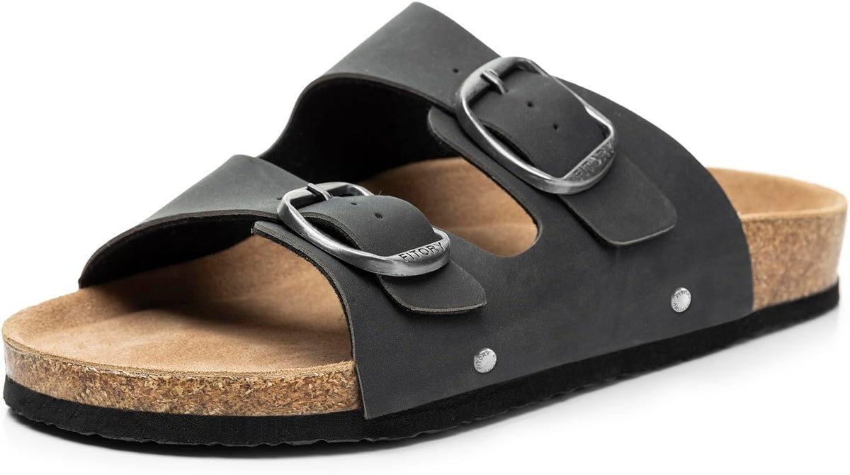 Women's Cork Footbed Slide Sandals - Open Toe with Adjustable Buckle Straps and Built In Arch Support - 6