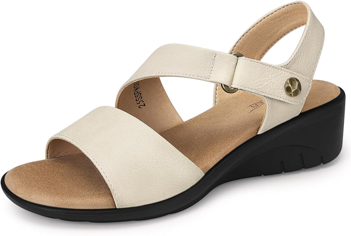 Women's Low Wedge Heel Sandals - Ankle Strap and Open Toe Platform Sole for Dressy Summer Evenings - 7