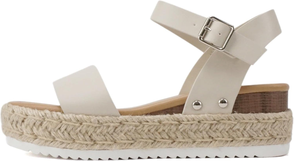 Women's Platform Espadrille Sandals - Open Toe with Ankle Strap and Jute Wrapped Sole for Summer - 7