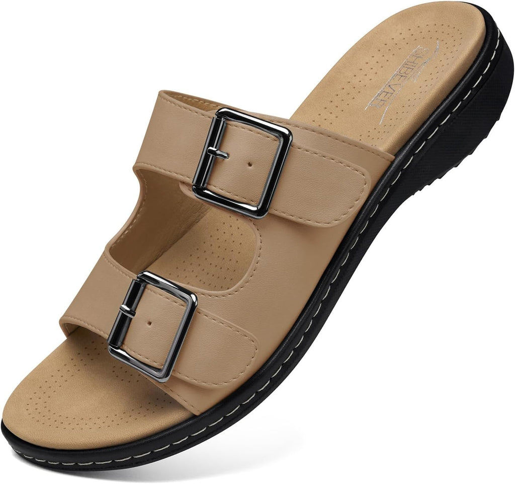 Women's Orthopedic Flat Sandals - Arch Support Footbed with Adjustable Straps for Wide Feet and Standing Days - 7