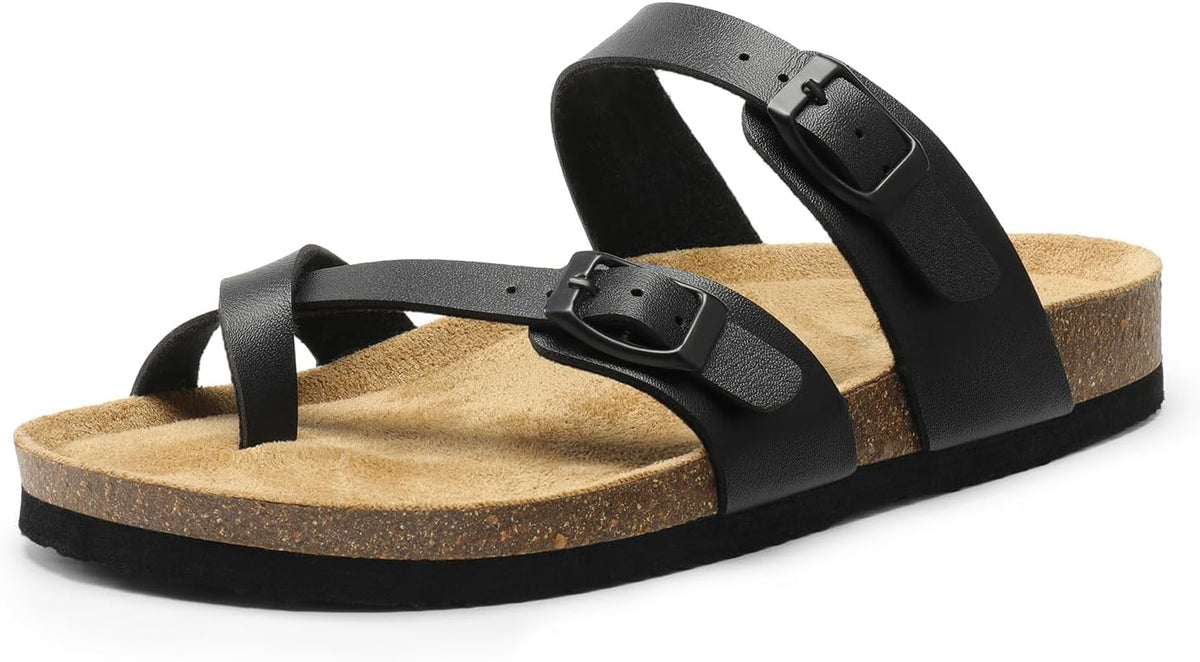 Women's Cork Footbed Thong Sandals - Adjustable Toe Post Strap and Flat Sole for Open Toe Summer Days - 7