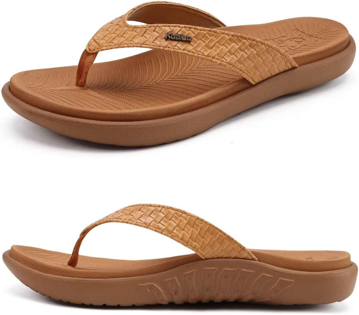 Women's Cushioned Thong Sandals - Yoga Mat Footbed with Arch Support for Indoor and Outdoor Summer Wear - 7