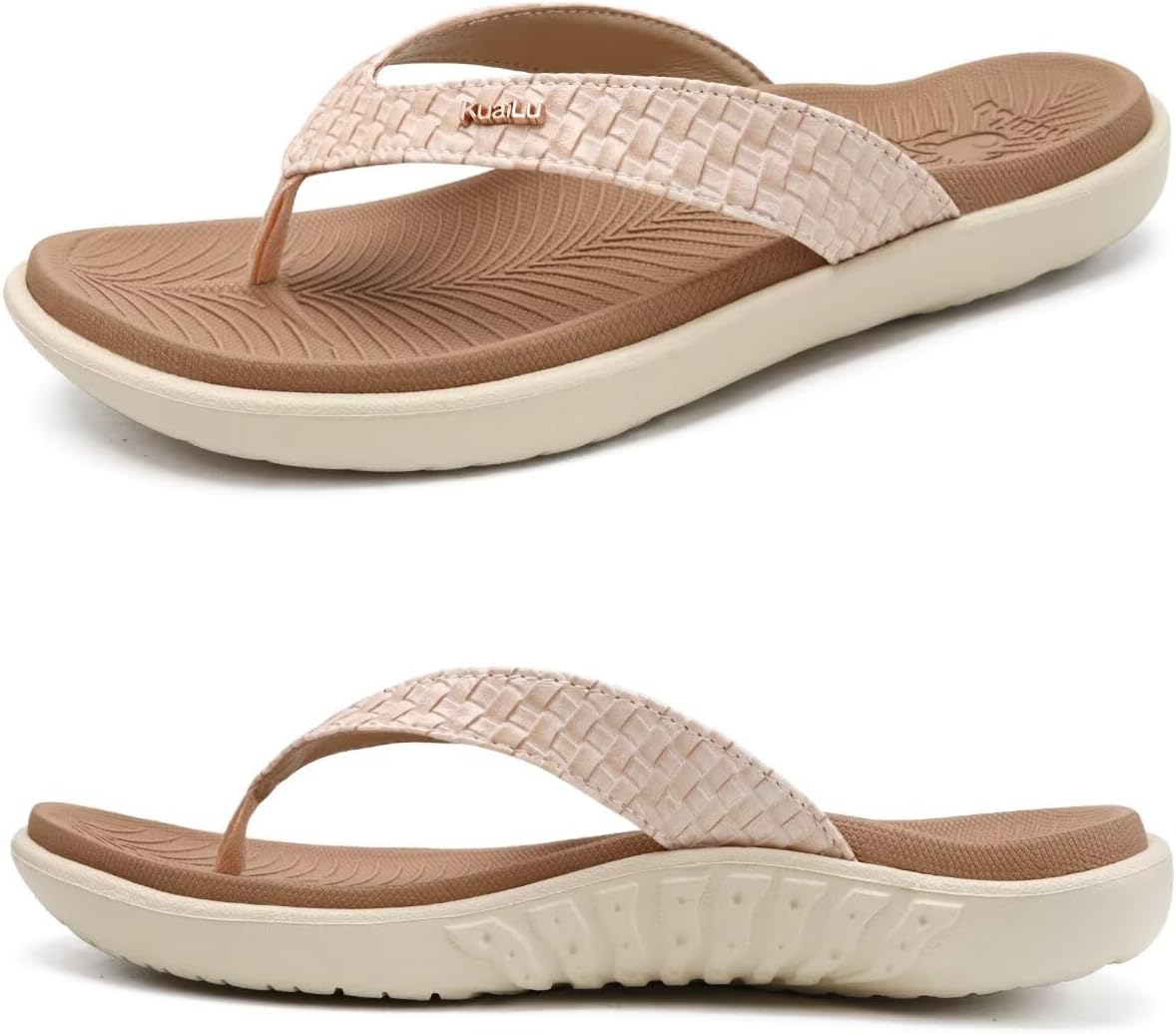 Women's Cushioned Thong Sandals - Yoga Mat Footbed with Arch Support for Indoor and Outdoor Summer Wear - 6