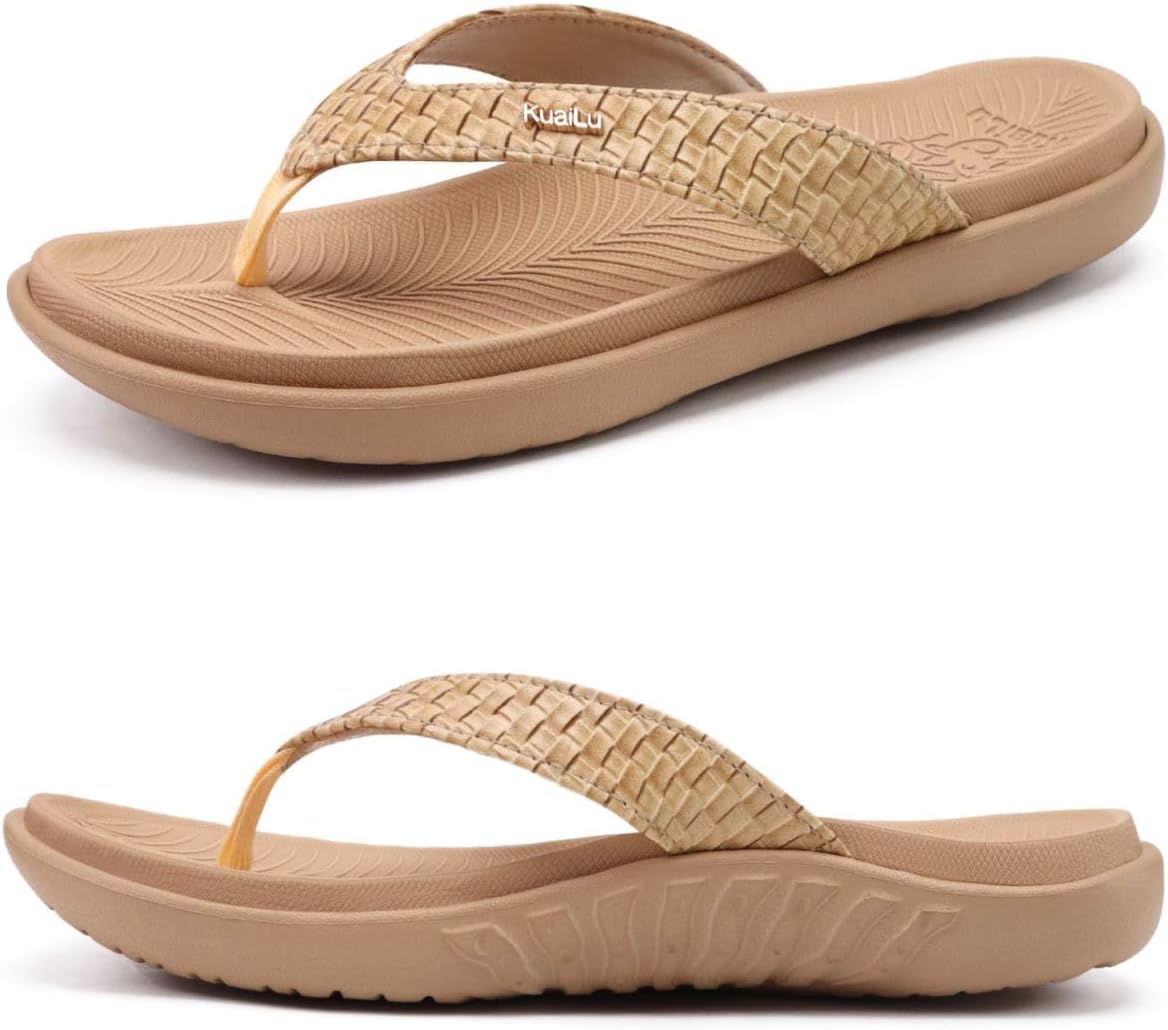 Women's Cushioned Thong Sandals - Yoga Mat Footbed with Arch Support for Indoor and Outdoor Summer Wear - 7