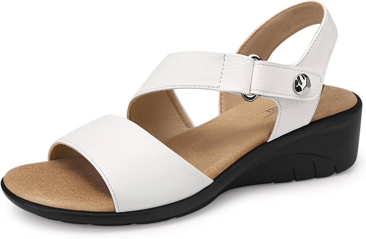 Women's Low Wedge Heel Sandals - Ankle Strap and Open Toe Platform Sole for Dressy Summer Evenings - 7