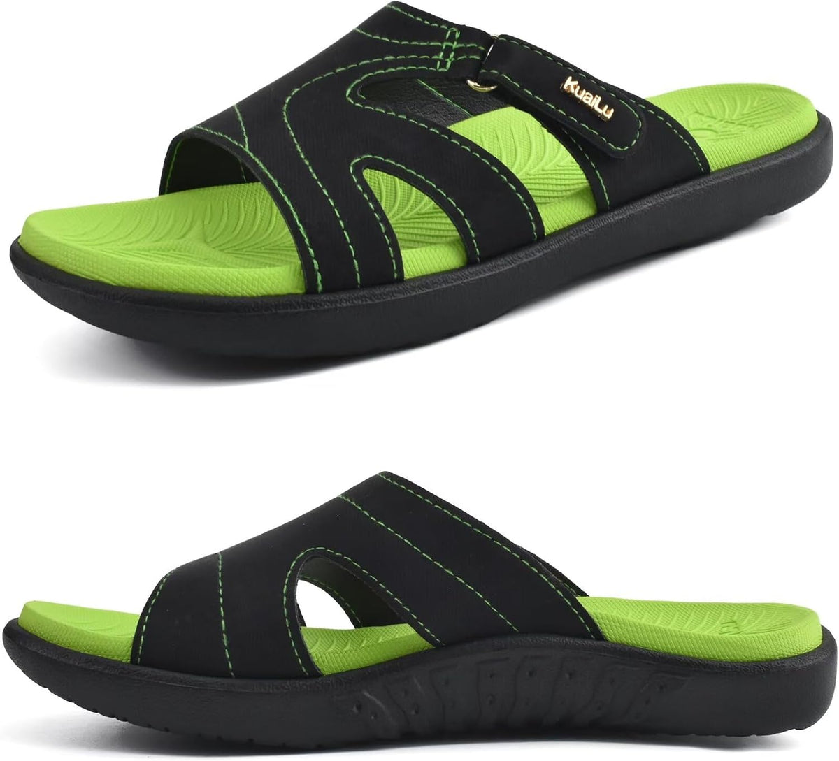 Women's Thick Cushioned Slide Sandals - Orthotic Yoga Mat Footbed with Arch Support for Walking - Blue