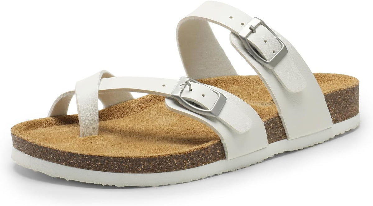 Women's Cork Footbed Thong Sandals - Adjustable Toe Post Strap and Flat Sole for Open Toe Summer Days - 7