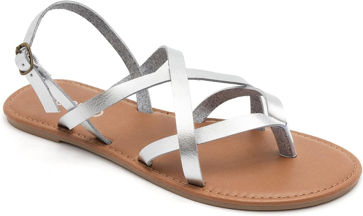 Women's Strappy Gladiator Flat Sandals - Adjustable Slingback with Open Toe for Casual Summer Wear - 7