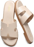 Women's Leather Flat Slide Sandals - Slip On Open Toe Pair for Office Days, Beach and Summer Vacations - 6
