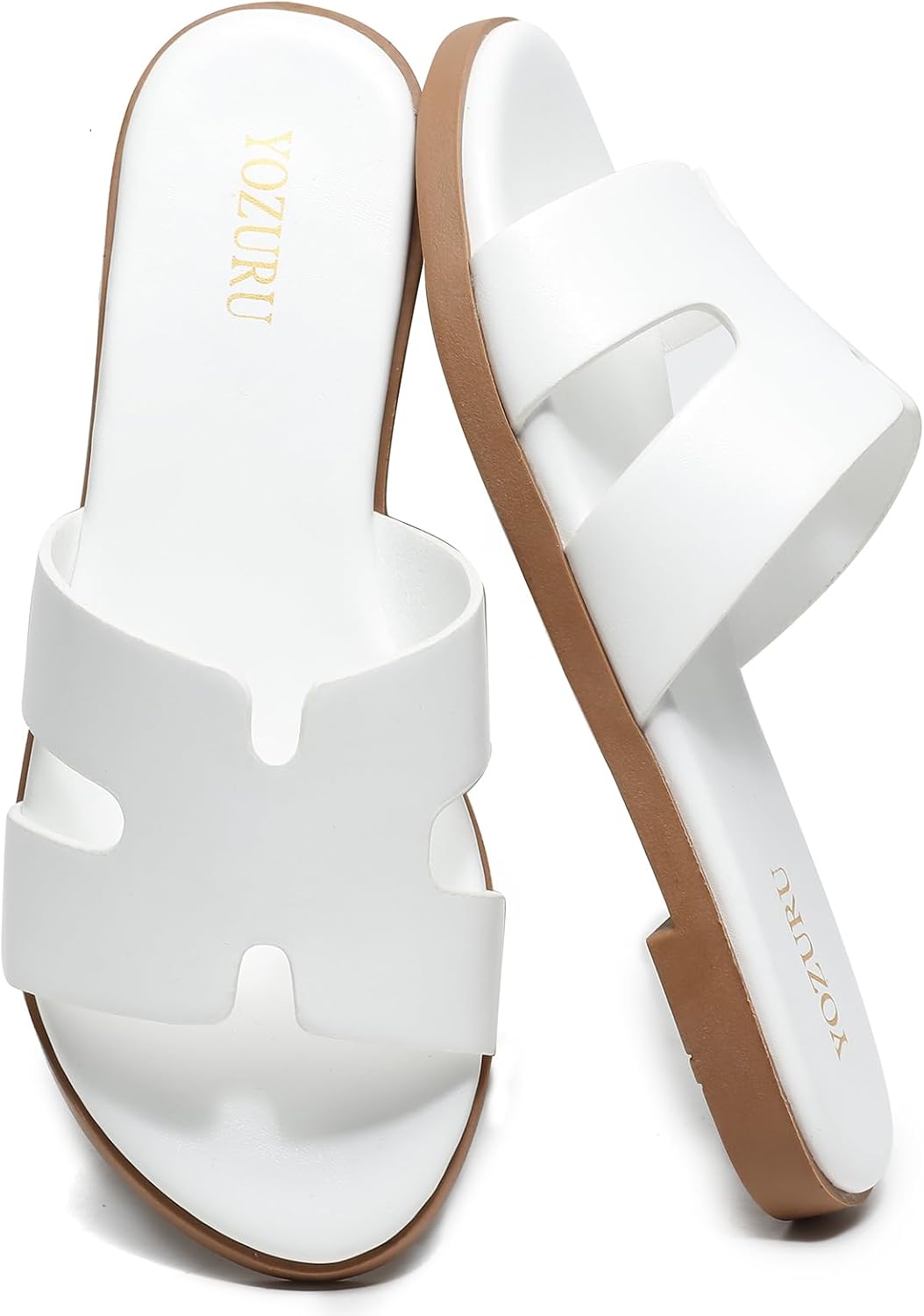 Women's Leather Flat Slide Sandals - Slip On Open Toe Pair for Office Days, Beach and Summer Vacations - 7