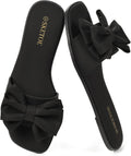 Women's Bow Front Flat Slide Sandals - Open Square Toe Design for Weddings, Beach Days and Vacations - 10