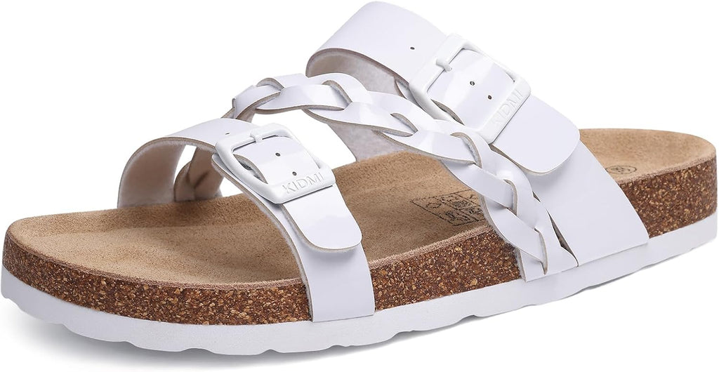 Women's Braided Cork Footbed Slide Sandals - Adjustable Buckle Straps with Arch Support for Travel and Beach Days - 7