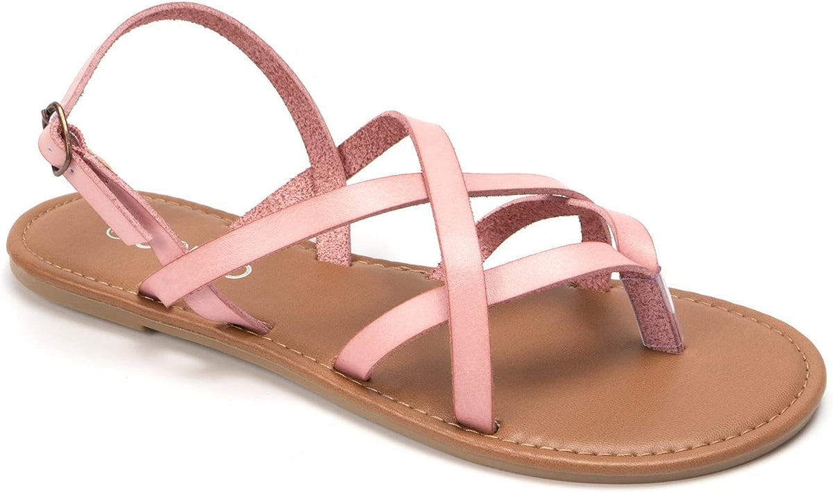 Women's Strappy Gladiator Flat Sandals - Adjustable Slingback with Open Toe for Casual Summer Wear - 7