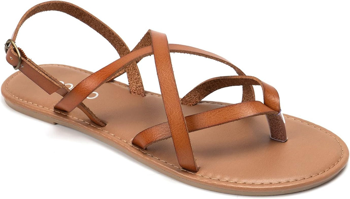 Women's Strappy Gladiator Flat Sandals - Adjustable Slingback with Open Toe for Casual Summer Wear - 6