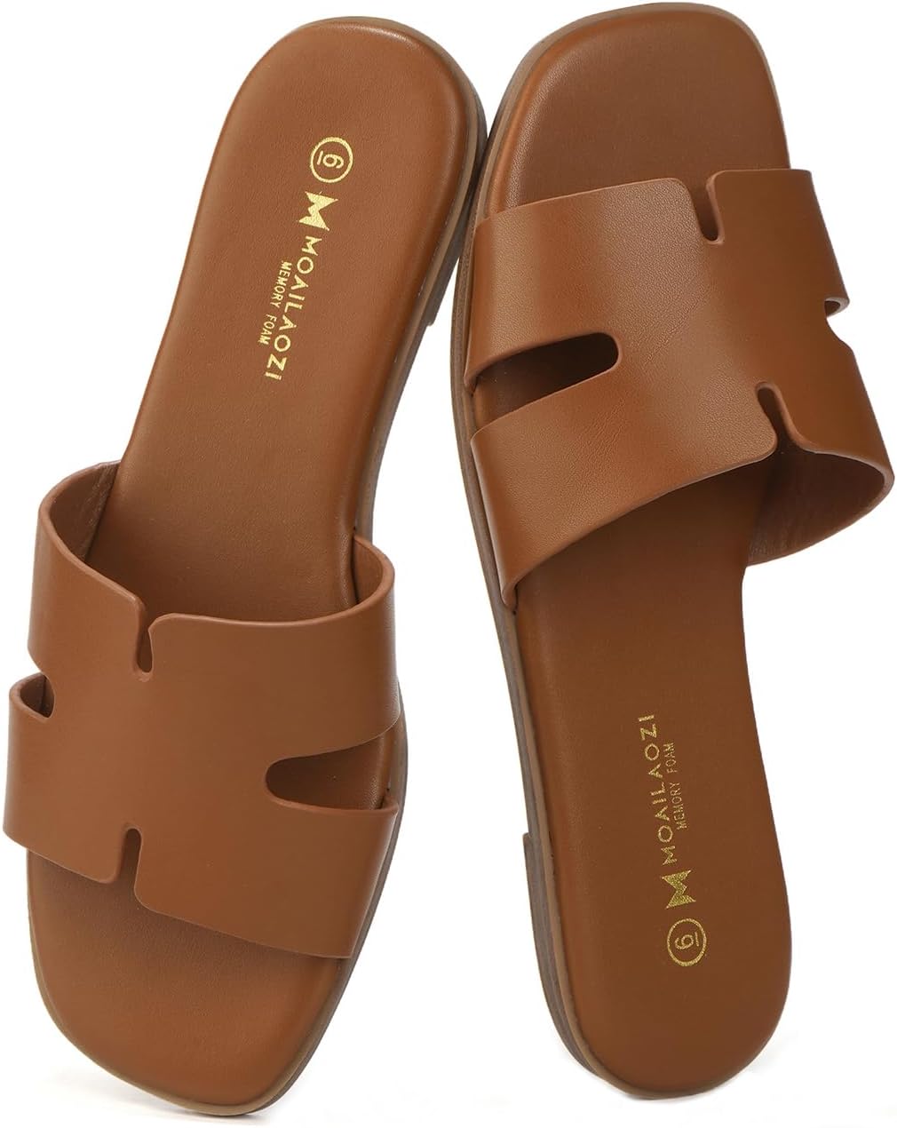Women's Dressy Flat Slide Sandals - Slip On Band with Memory Foam Support for Beach and Summer Outings - Beige