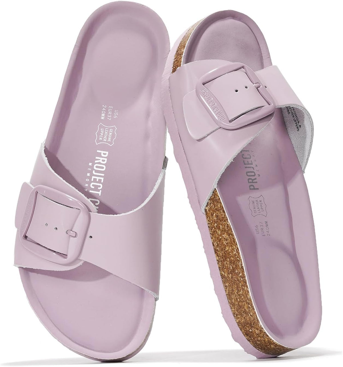 Women's Genuine Leather Slide Sandals - Memory Foam Insole and Buckle Strap for Everyday Summer Wear - 7