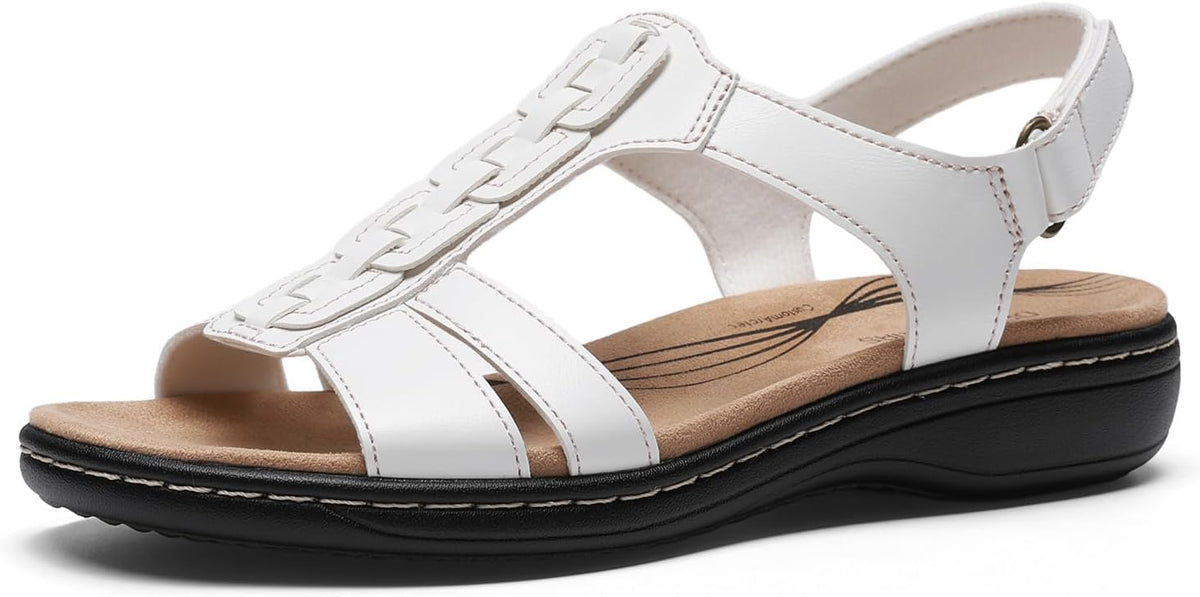 Women's T Strap Thong Flat Sandals - Arch Support Footbed with Hook and Loop Straps in Easy Clean PU - 7
