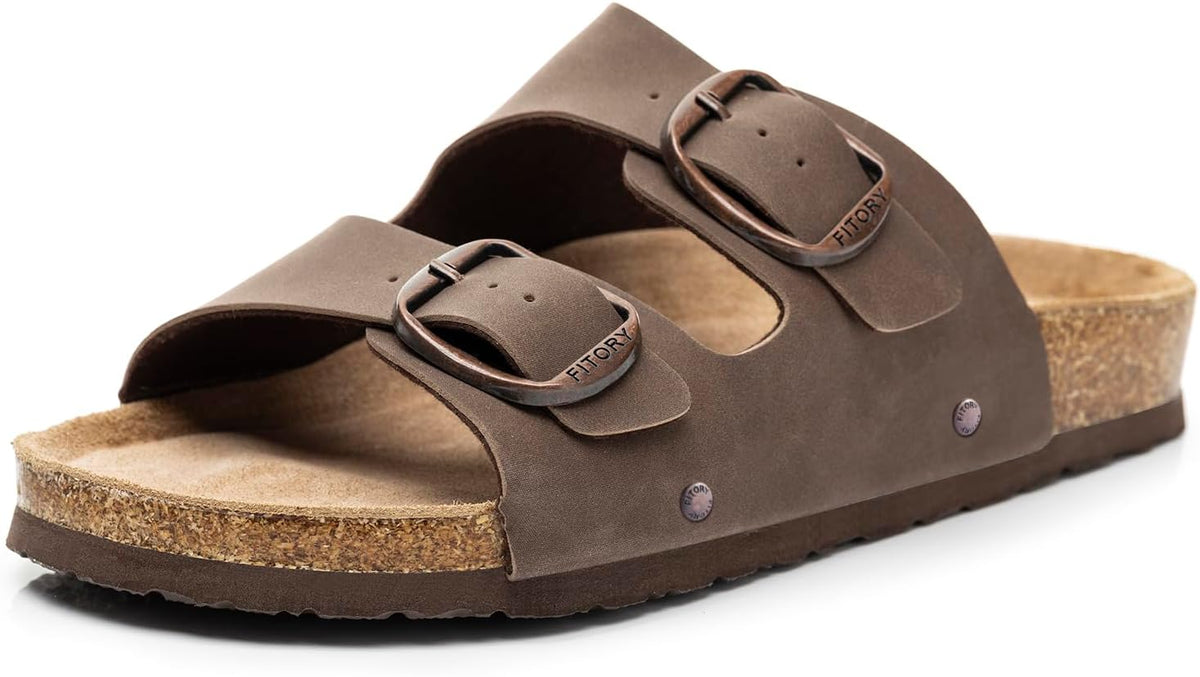 Women's Cork Footbed Slide Sandals - Open Toe with Adjustable Buckle Straps and Built In Arch Support - 6