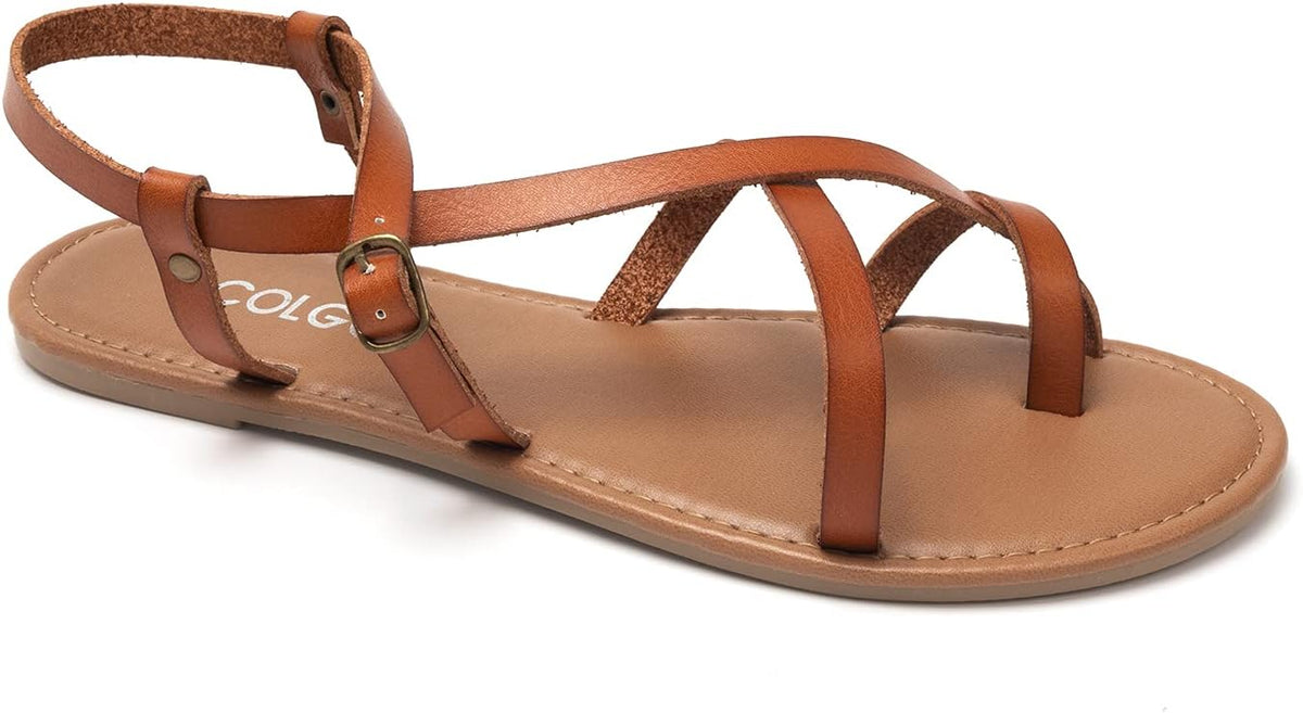Women's Strappy Gladiator Flat Sandals - Adjustable Slingback with Open Toe for Casual Summer Wear - 6