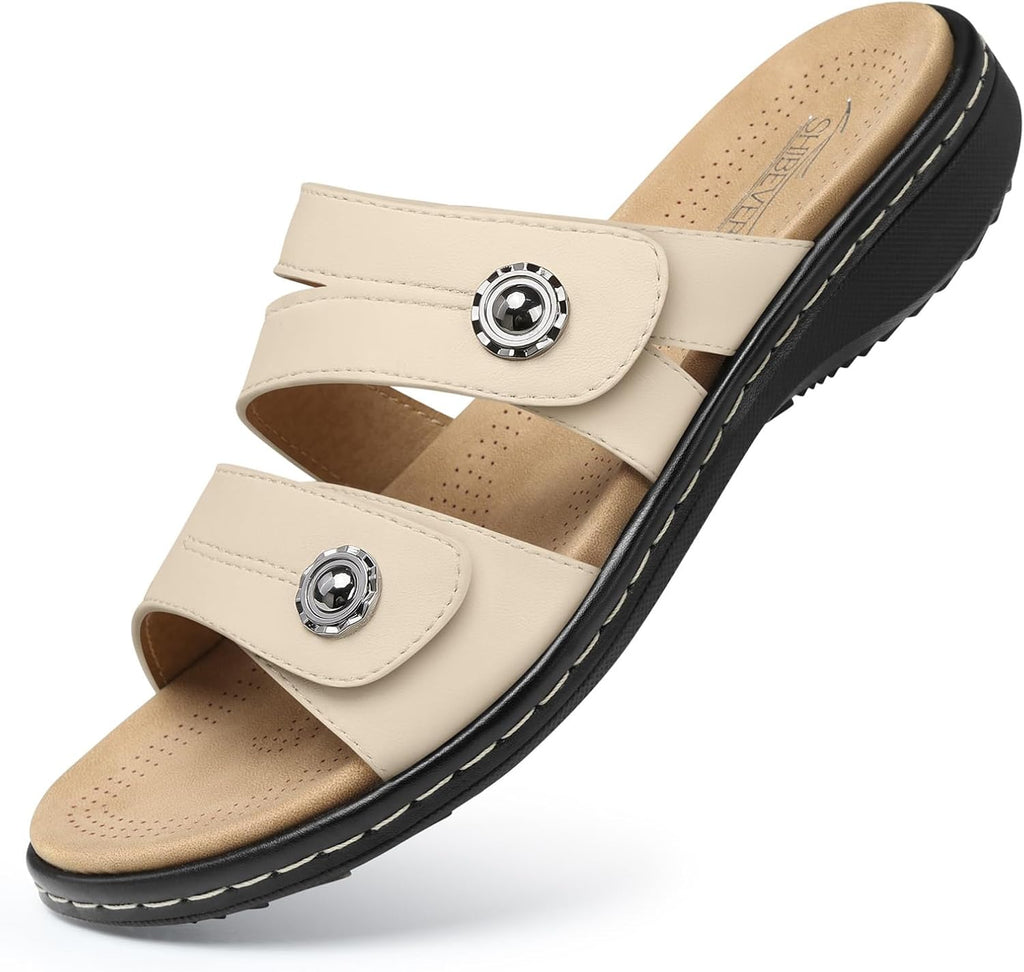Women's Orthopedic Flat Sandals - Arch Support Footbed with Adjustable Straps for Wide Feet and Standing Days - 7