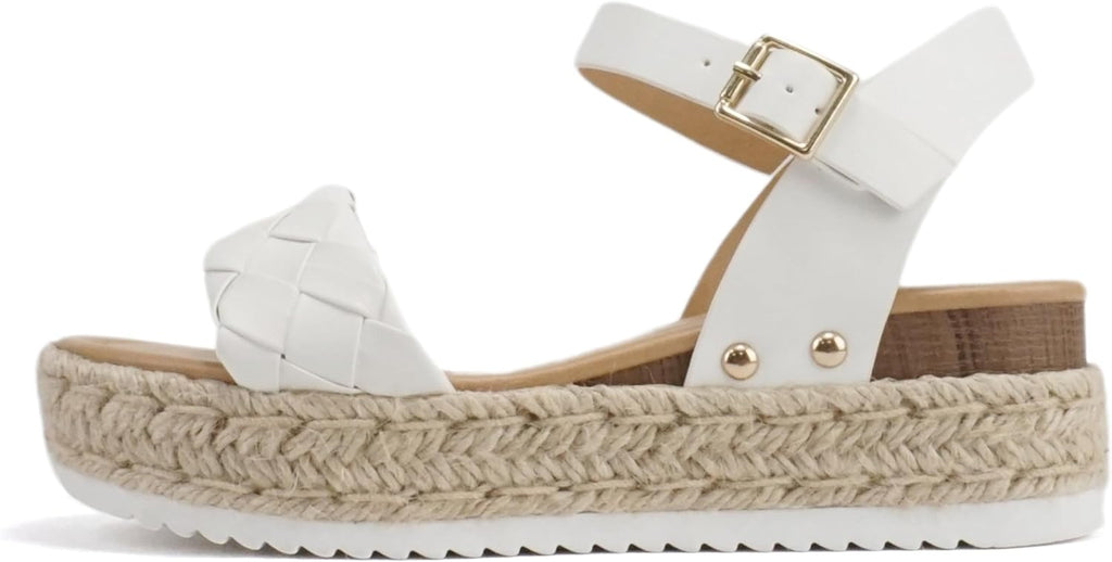Women's Platform Espadrille Sandals - Open Toe with Ankle Strap and Jute Wrapped Sole for Summer - 10