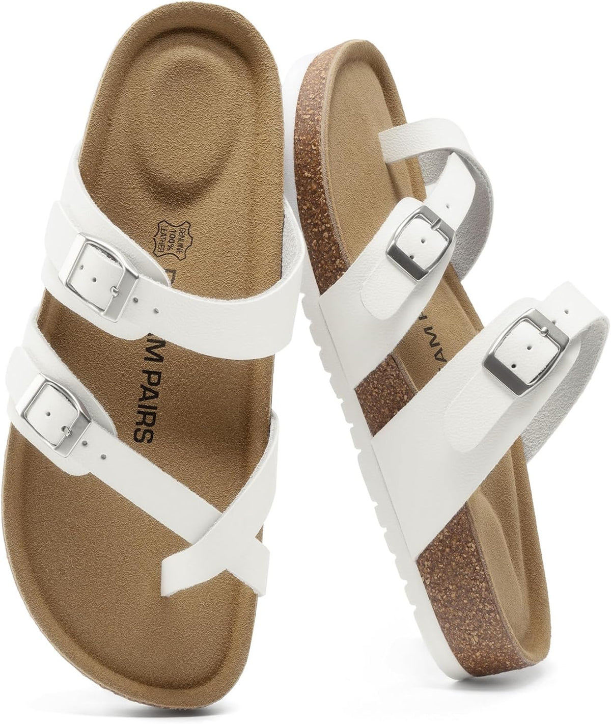 Women's Leather Cork Footbed Sandals - Memory Foam Insole with Adjustable Strap for Daily Casual Wear - 8