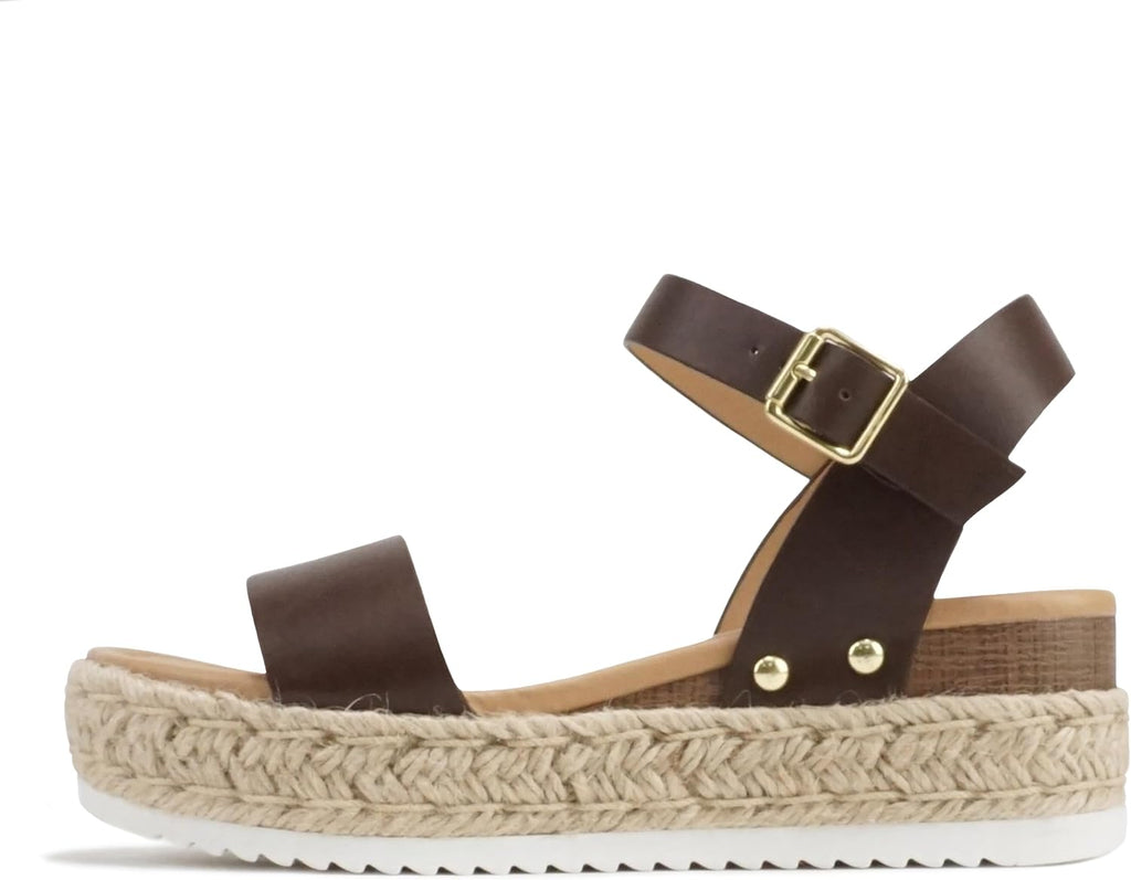 Women's Platform Espadrille Sandals - Open Toe with Ankle Strap and Jute Wrapped Sole for Summer - 10