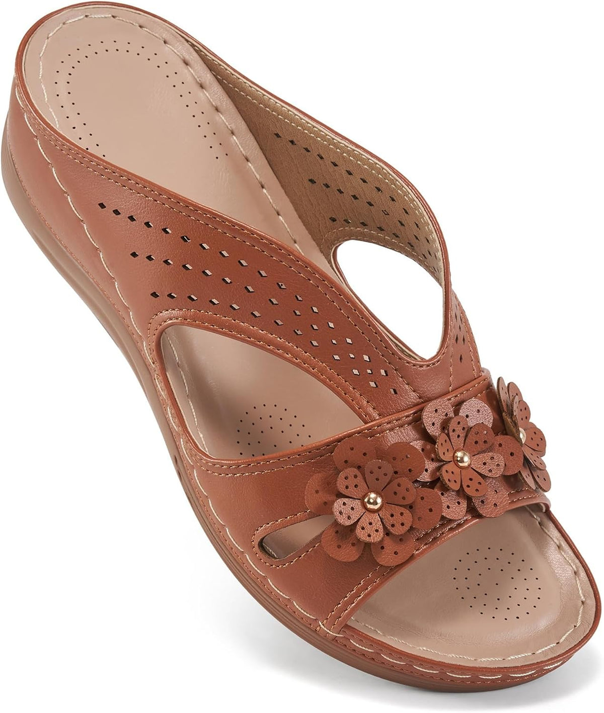 Women's Memory Foam Wedge Slide Sandals - Slip On Platform Sole with Wide Band for Dressy Summer Days - Black