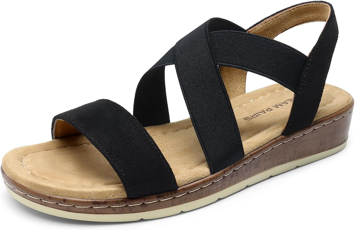 Women's Low Wedge Ankle Strap Sandals - Buckle Closure with Open Toe Front for Dressy Summer Evenings - 8