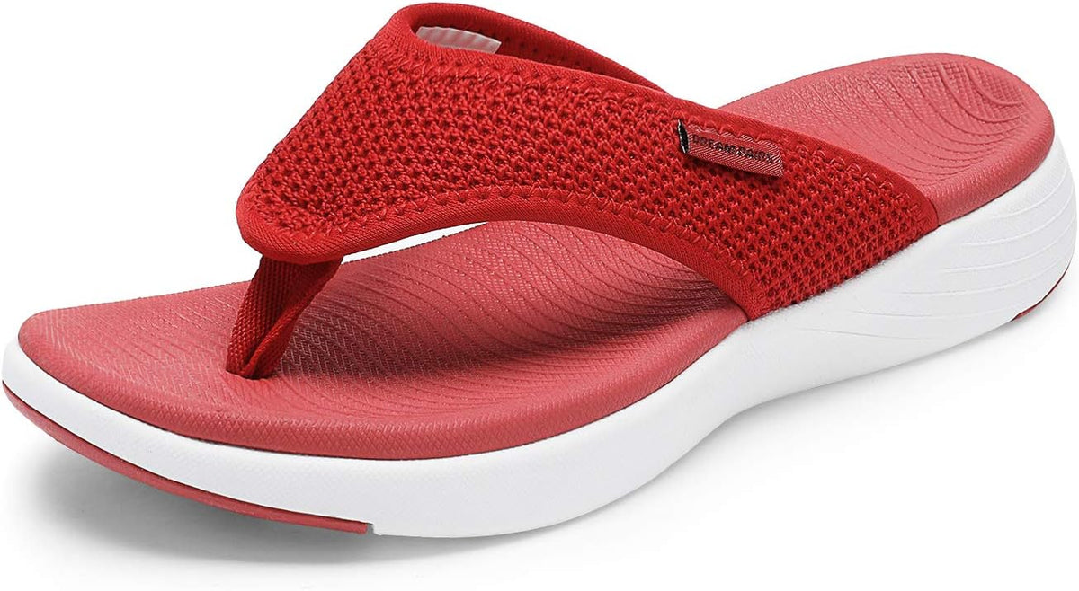 Women's Cushioned Arch Support Flip Flops - Breathable Thong Straps with Non Slip Outsole for Travel - 10