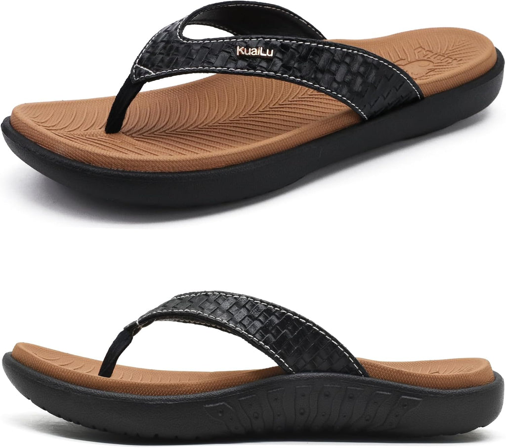 Women's Cushioned Thong Sandals - Yoga Mat Footbed with Arch Support for Indoor and Outdoor Summer Wear - 7