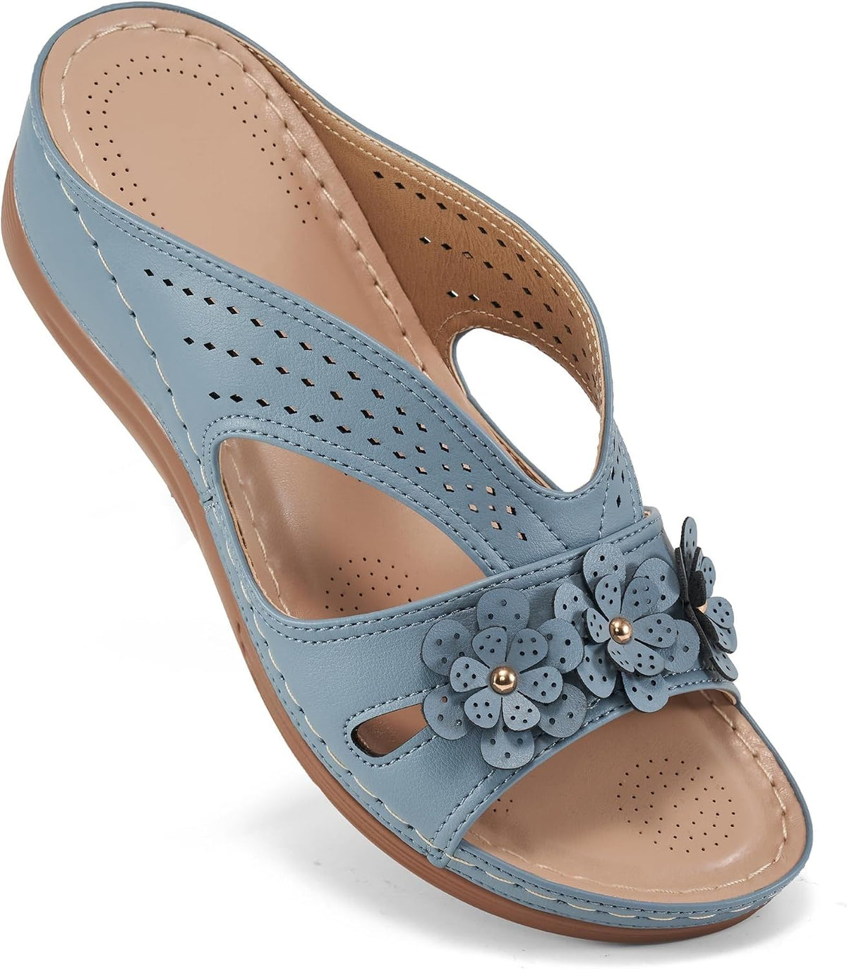 Women's Memory Foam Wedge Slide Sandals - Slip On Platform Sole with Wide Band for Dressy Summer Days - White