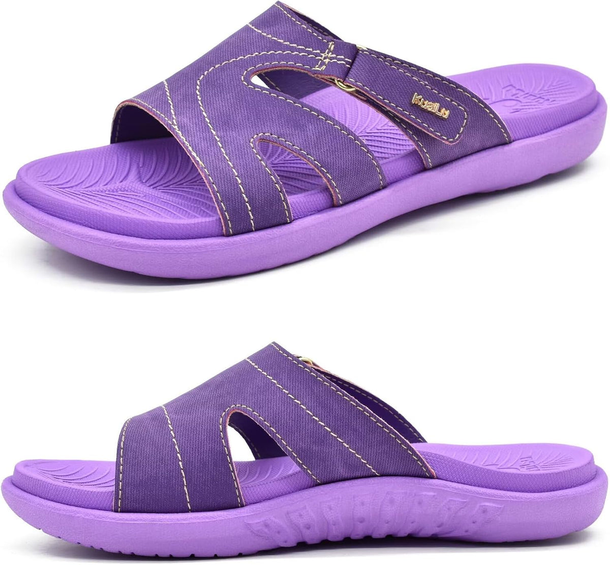 Women's Thick Cushioned Slide Sandals - Orthotic Yoga Mat Footbed with Arch Support for Walking - Blue