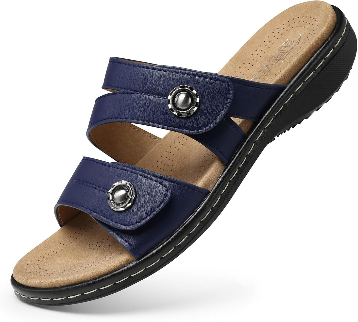 Women's Orthopedic Flat Sandals - Arch Support Footbed with Adjustable Straps for Wide Feet and Standing Days - 7