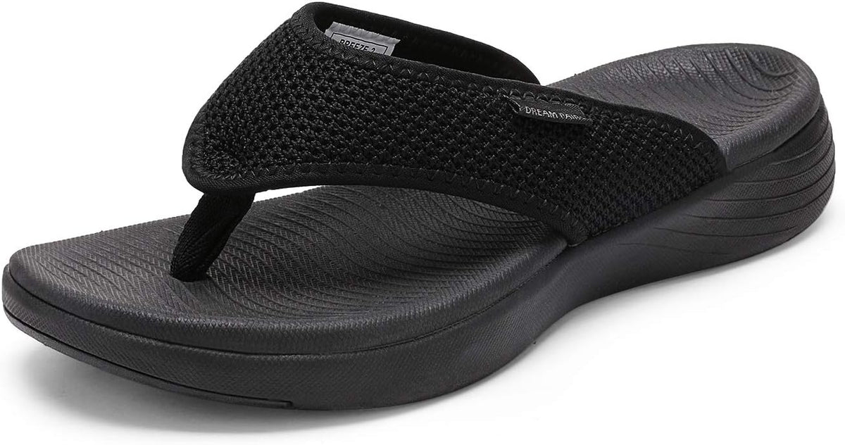 Women's Cushioned Arch Support Flip Flops - Breathable Thong Straps with Non Slip Outsole for Travel - 10