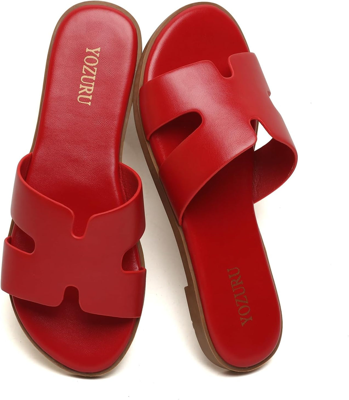 Women's Leather Flat Slide Sandals - Slip On Open Toe Pair for Office Days, Beach and Summer Vacations - 6