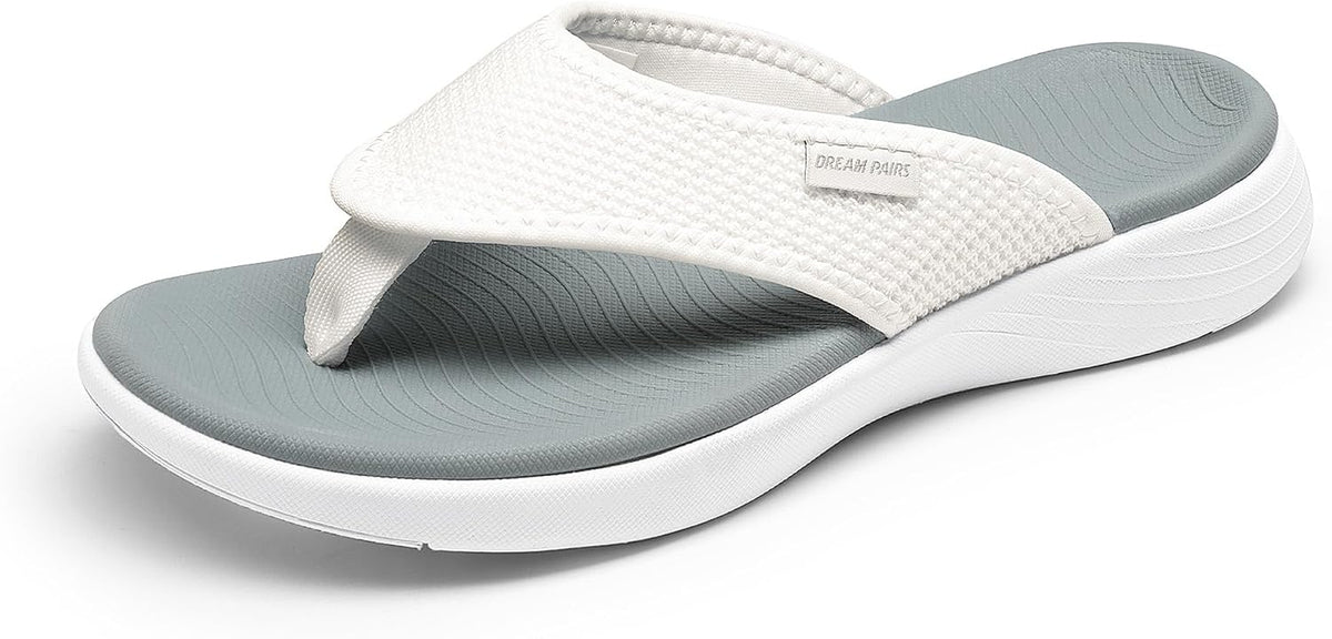 Women's Cushioned Arch Support Flip Flops - Breathable Thong Straps with Non Slip Outsole for Travel - 10