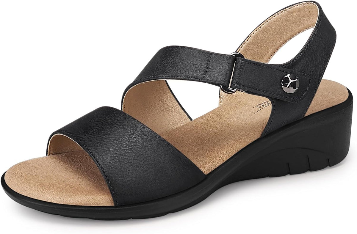Women's Low Wedge Heel Sandals - Ankle Strap and Open Toe Platform Sole for Dressy Summer Evenings - 6