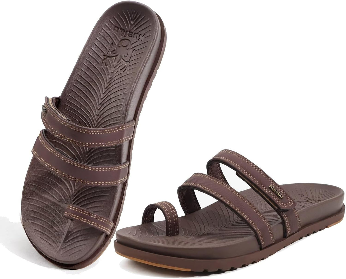 Women's Yoga Mat Cushioned Slide Sandals - Adjustable Strap with Arch Support for Plantar Fasciitis and Beach Walks - 6