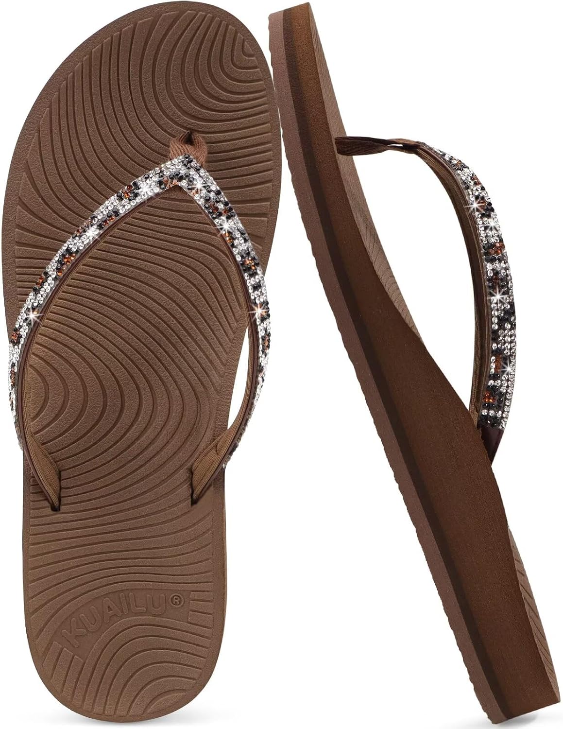 Women's Rhinestone Thong Flip Flops - Yoga Mat Cushioned Footbed with Arch Support for Beach and Travel - 6